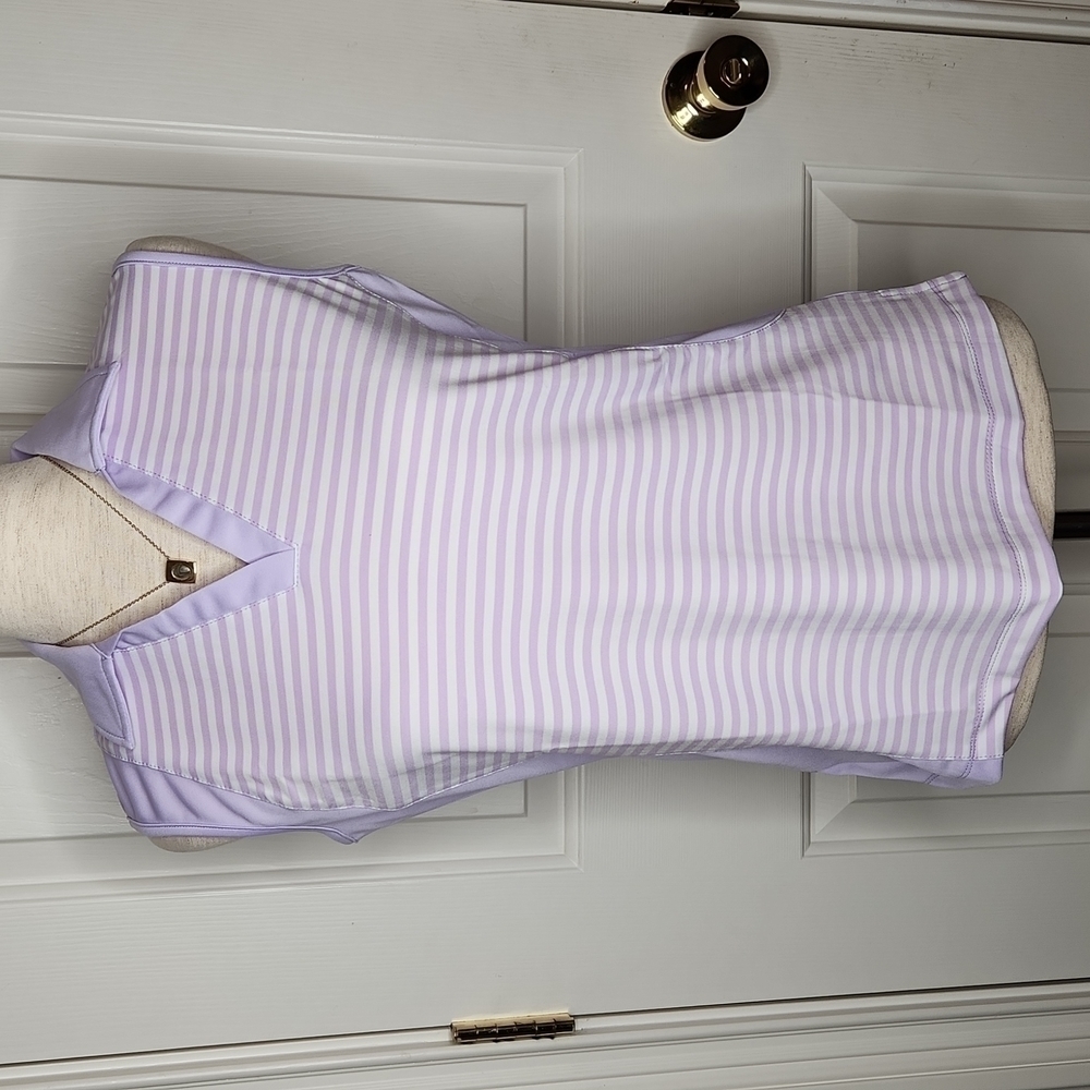 Monterey Club Sleeveless Lavender White Stripe Polo Size S NWT